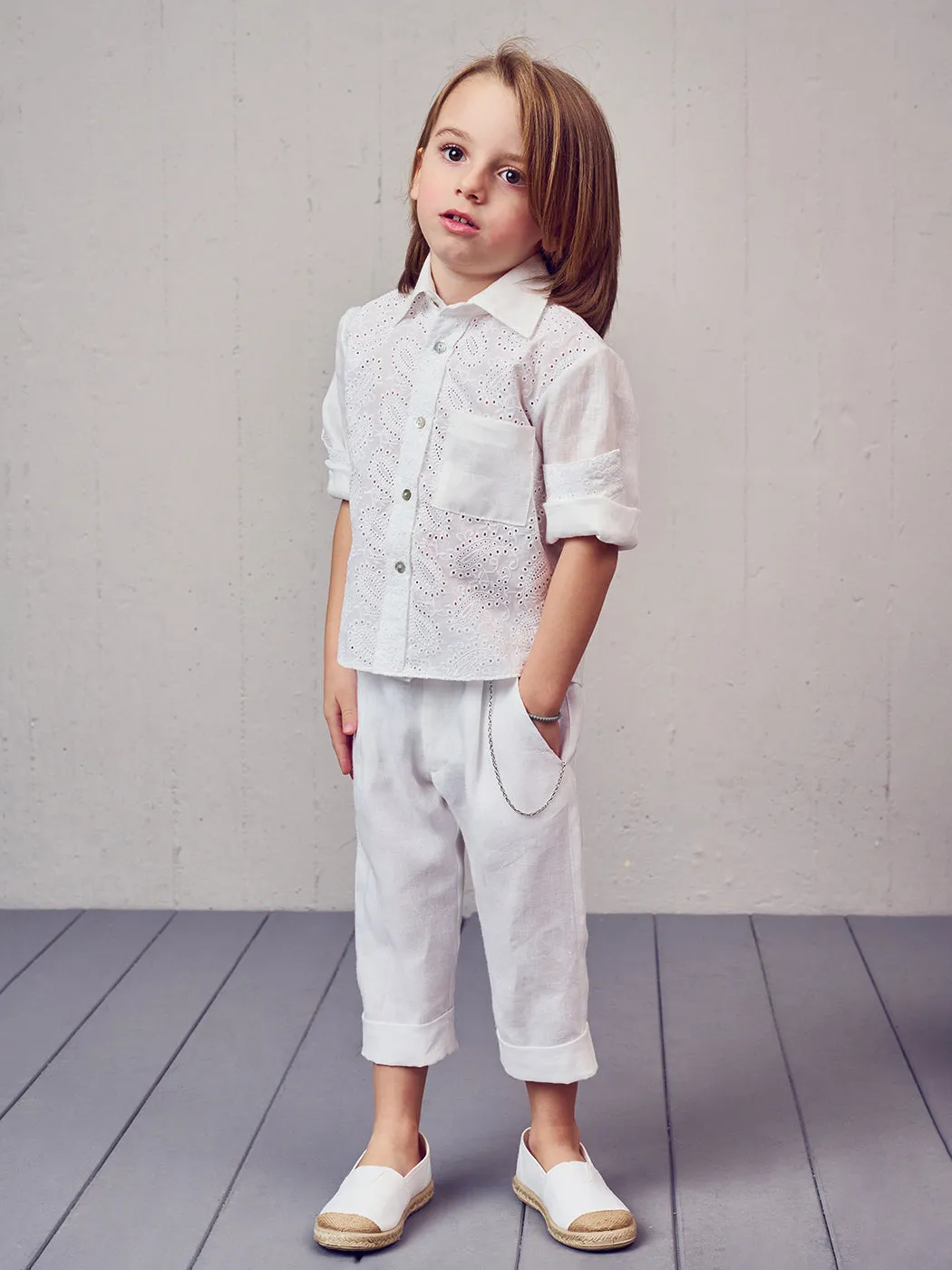 Baptism outfit 3pcs with Boho embroidered shirt - SONN