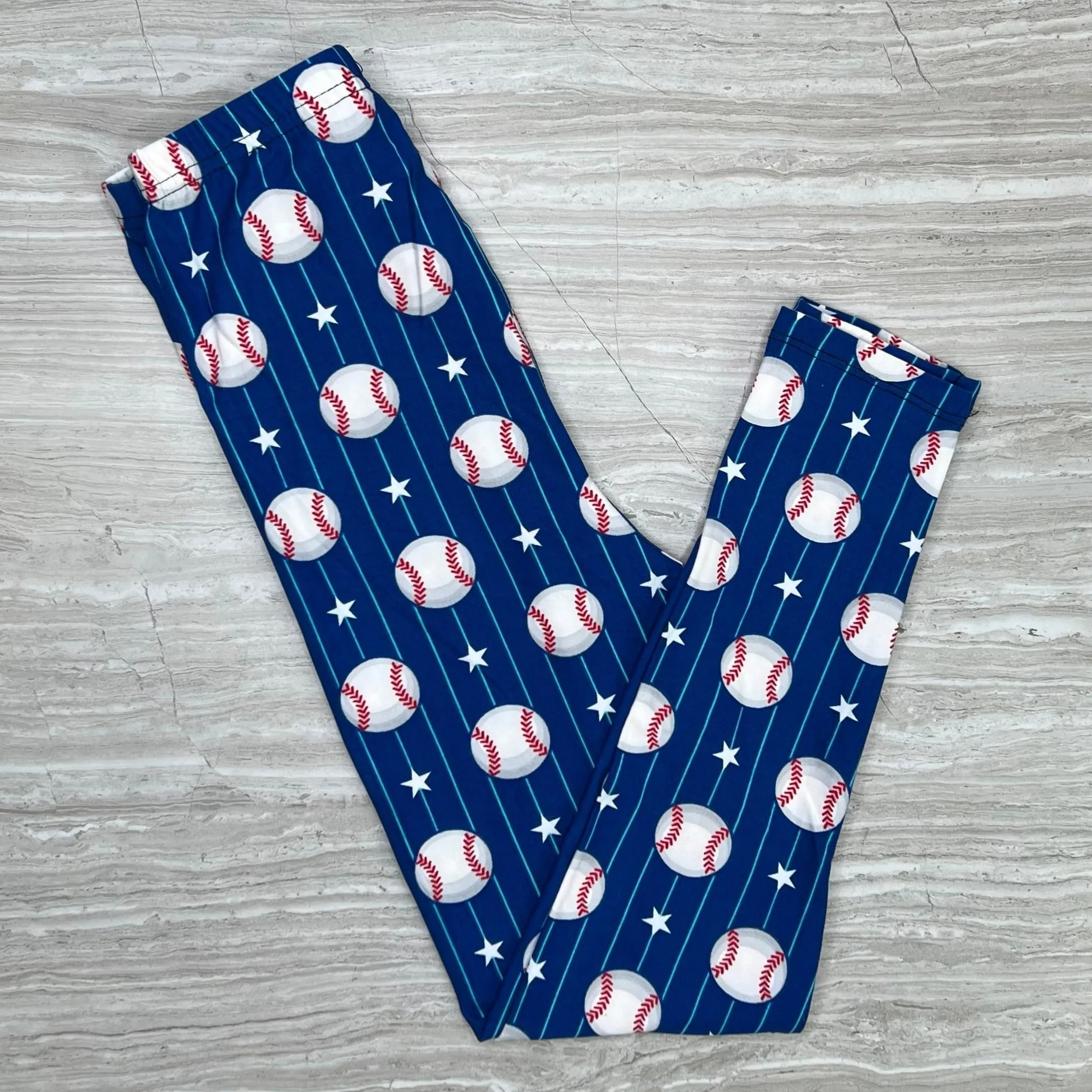 Baseball Pin Stripe Blue Soft Leggings