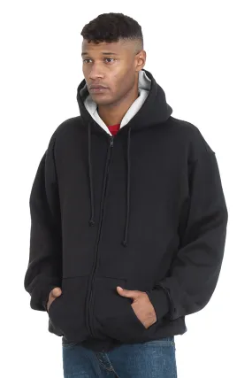 Bayside Mens Thermal Lined Full Zip Hooded Sweatshirt Hoodie w/ Pockets - Black