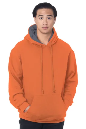 Bayside Mens Thermal Lined Hooded Sweatshirt Hoodie w/ Pouch Pocket - Bright Orange/Dark Grey