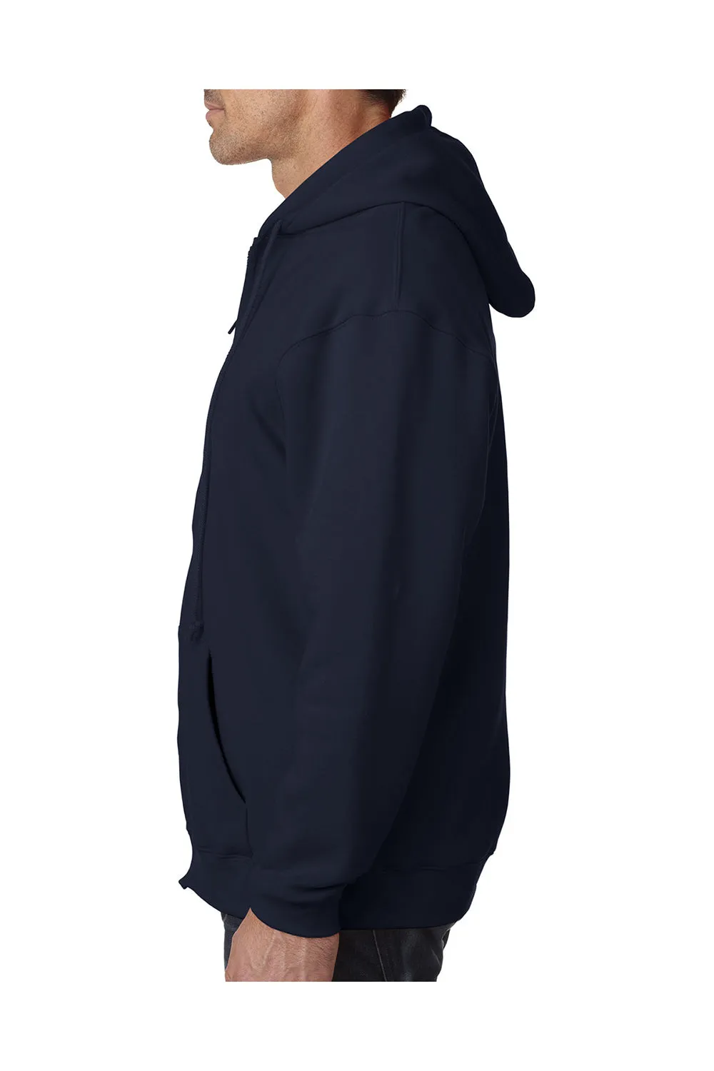 Bayside Mens Thermal Lined Hooded Sweatshirt Hoodie w/ Pouch Pocket - Navy Blue