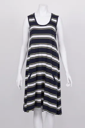 Beach Club Navy Striped Midi Dress S