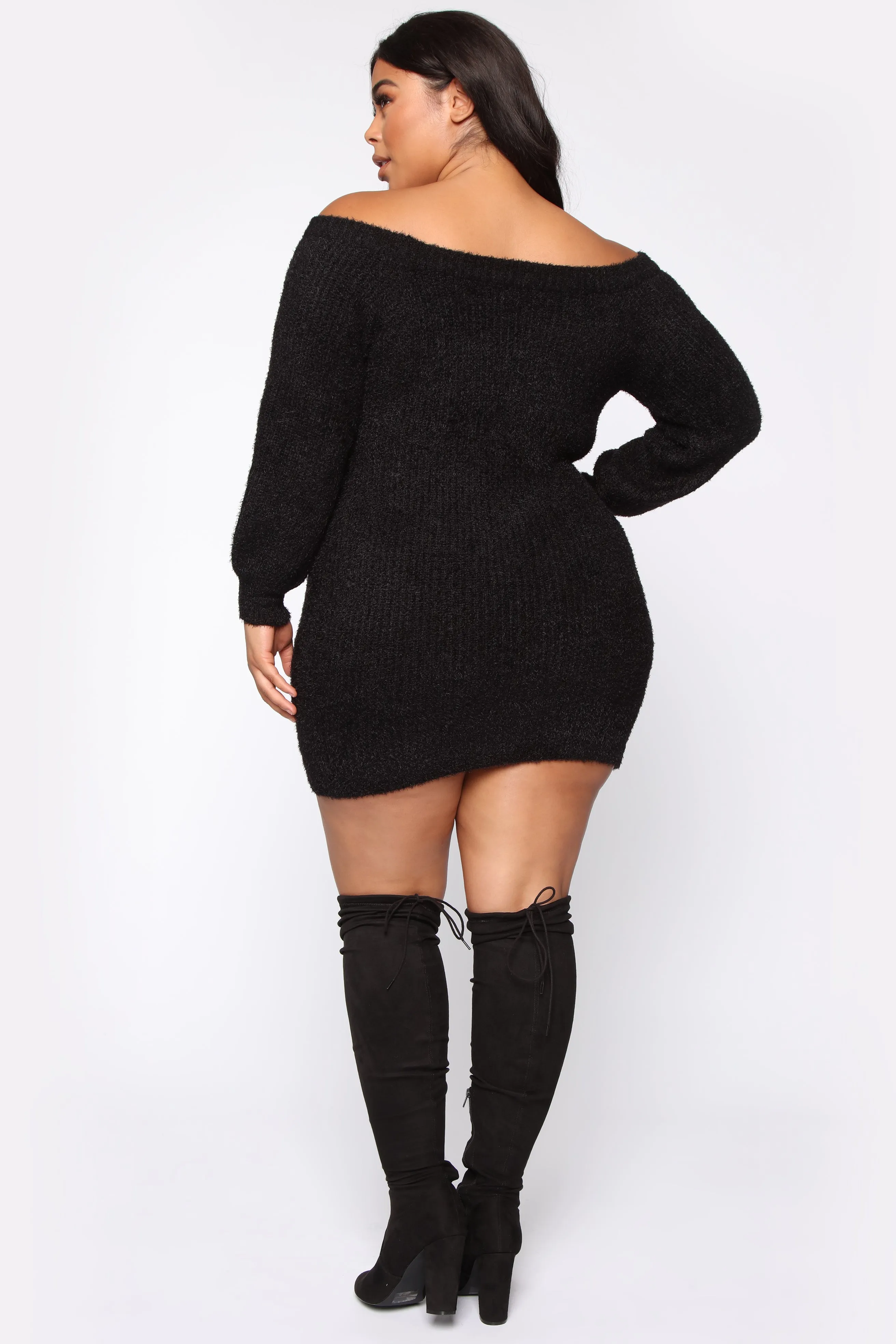 Bella Off Shoulder Sweater Dress - Black