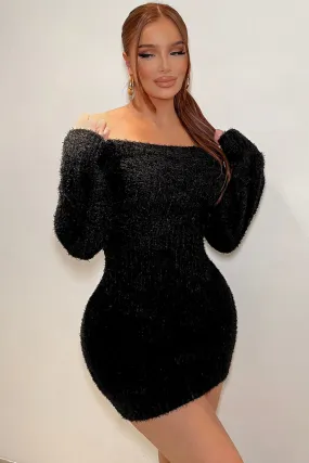 Bella Off Shoulder Sweater Dress - Black