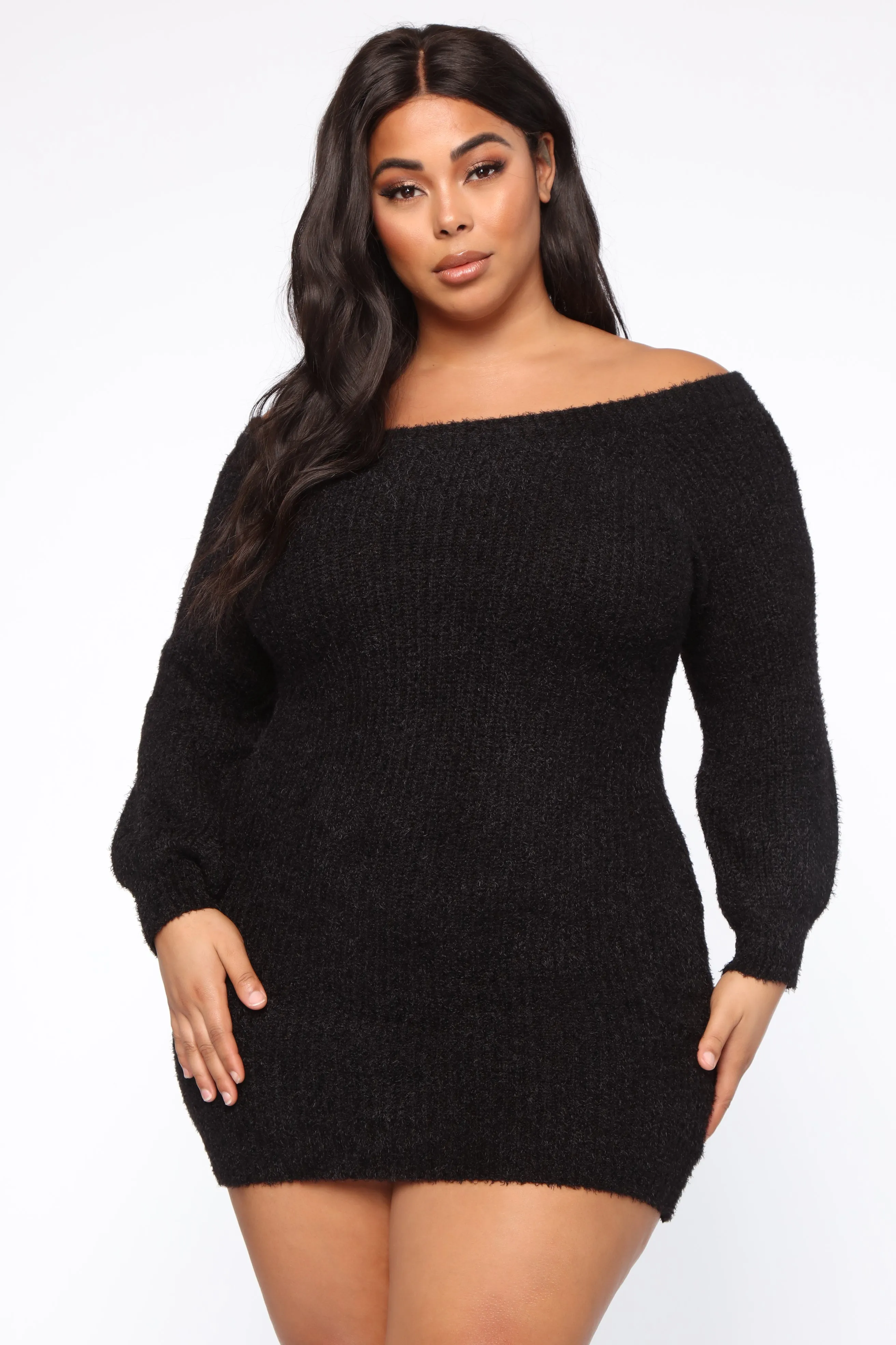 Bella Off Shoulder Sweater Dress - Black