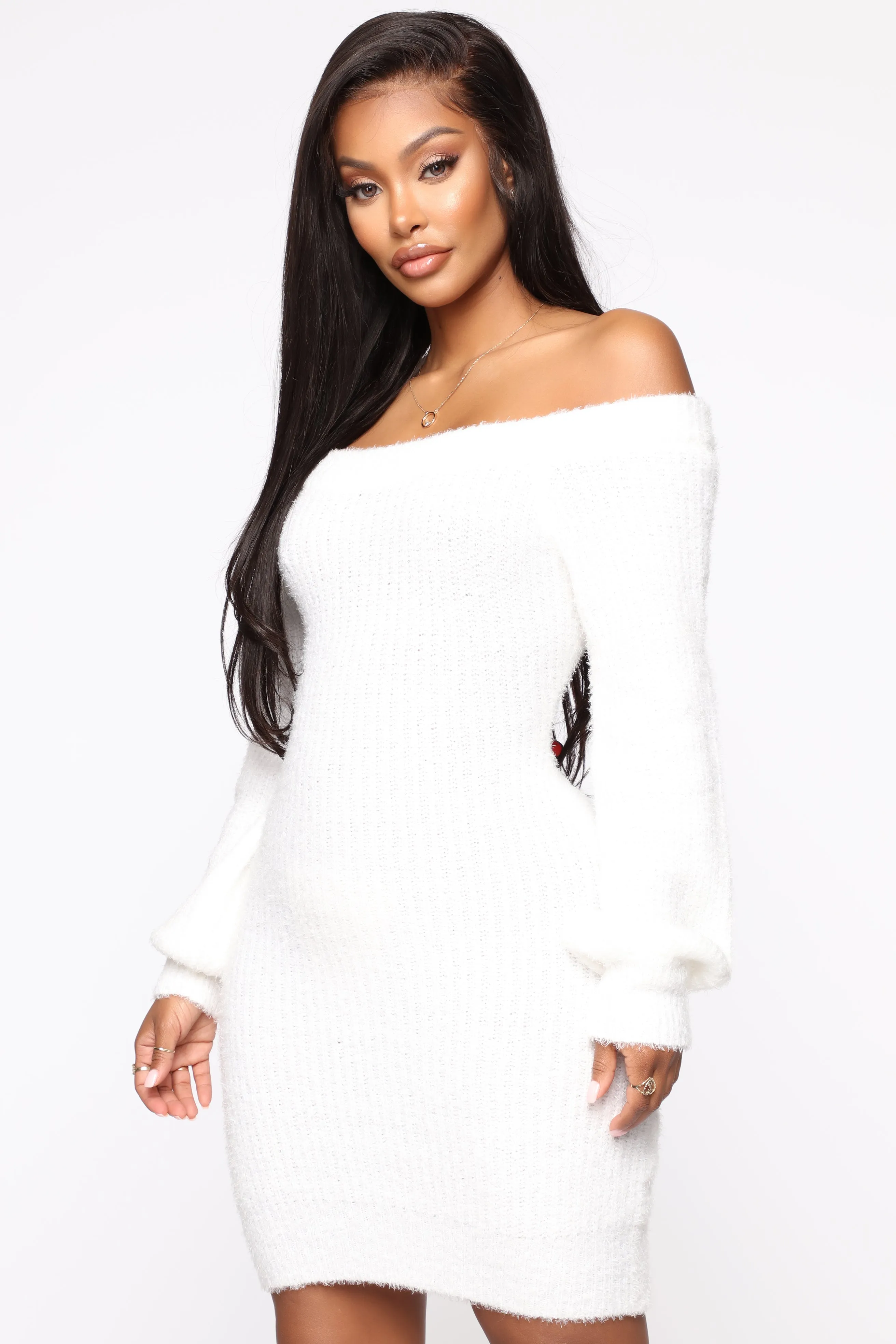 Bella Off Shoulder Sweater Dress - Ivory