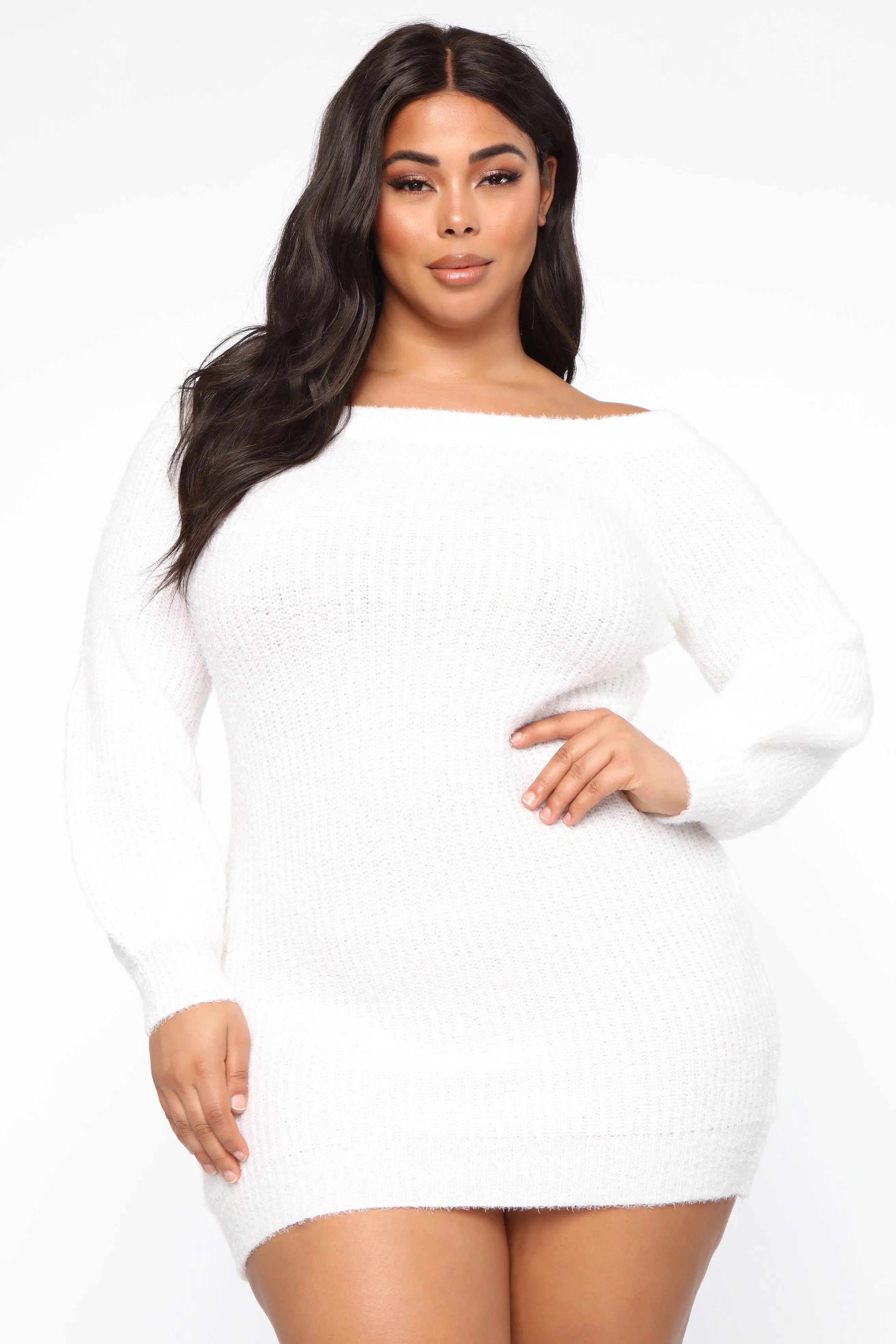 Bella Off Shoulder Sweater Dress - Ivory