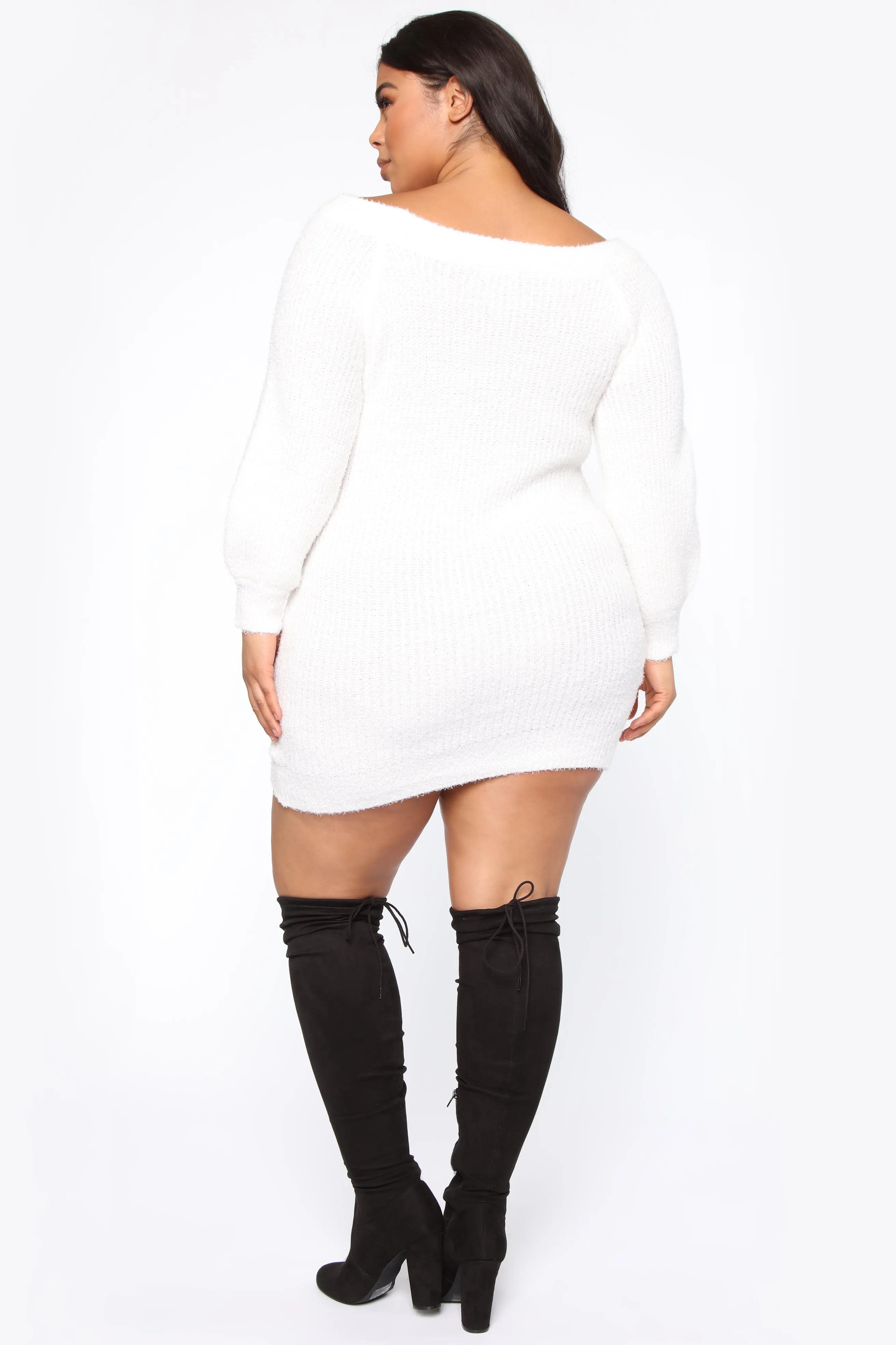 Bella Off Shoulder Sweater Dress - Ivory