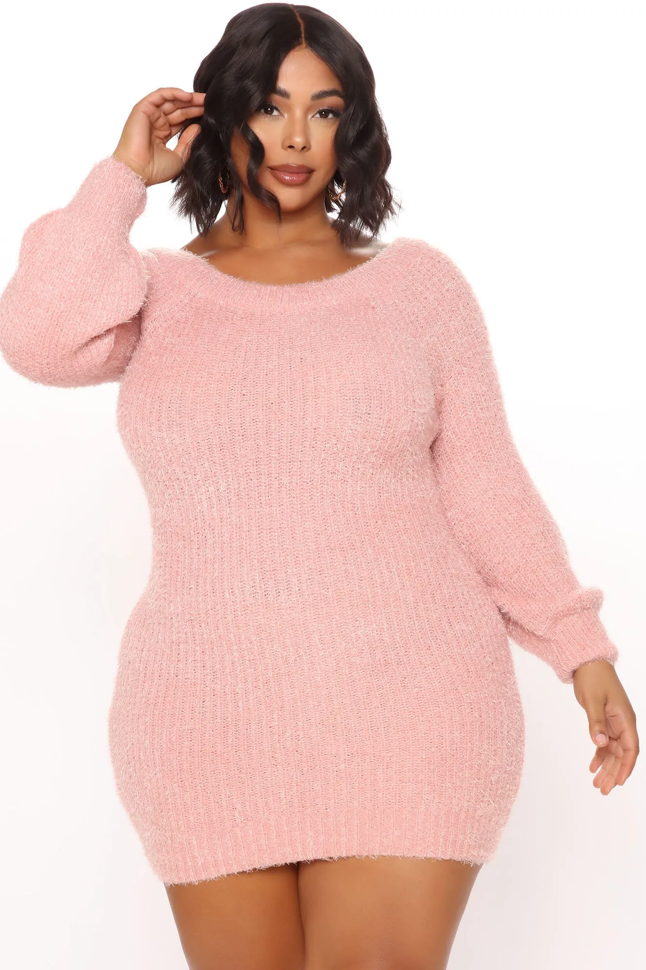 Bella Off Shoulder Sweater Dress - Pink