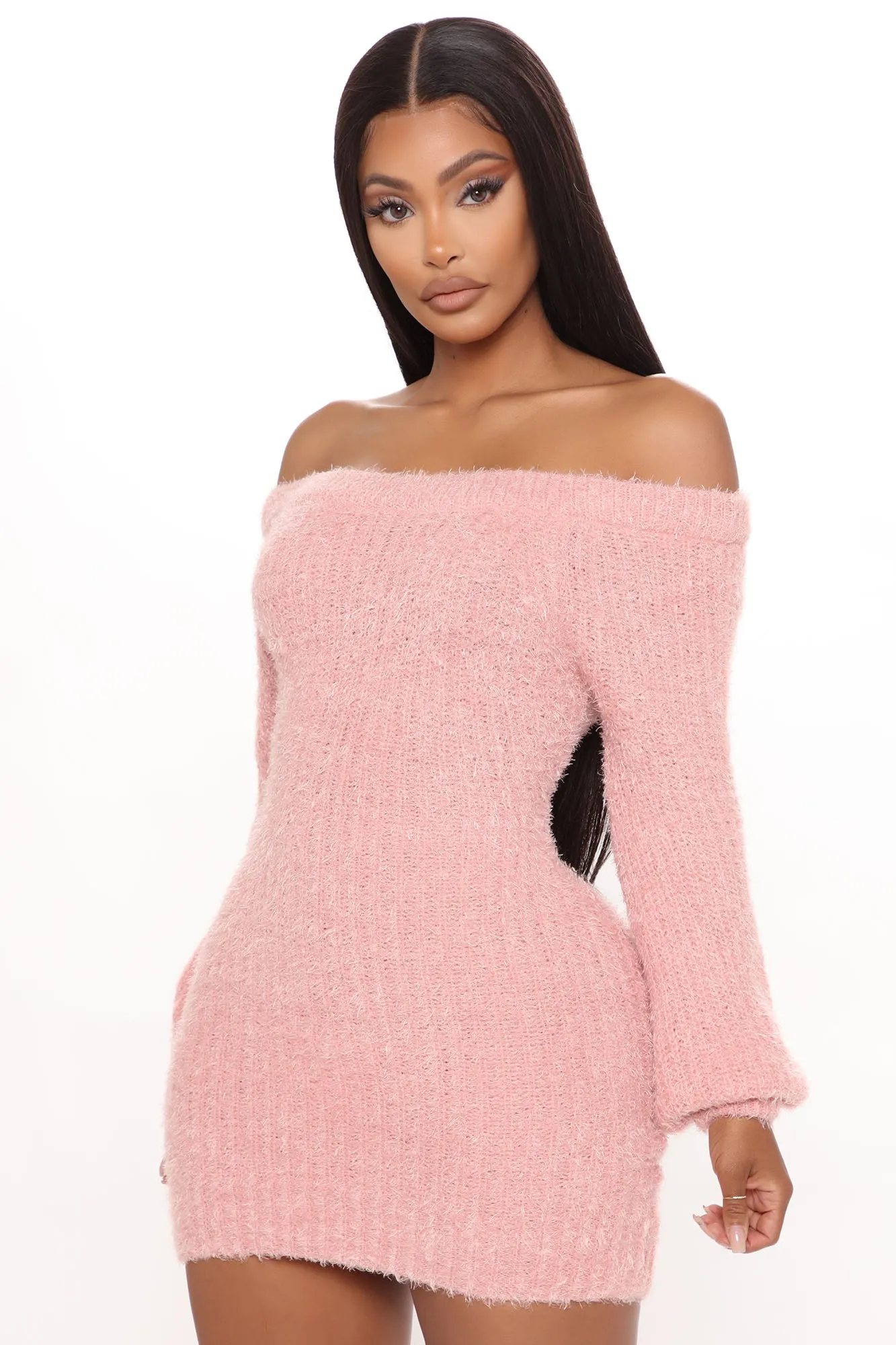 Bella Off Shoulder Sweater Dress - Pink