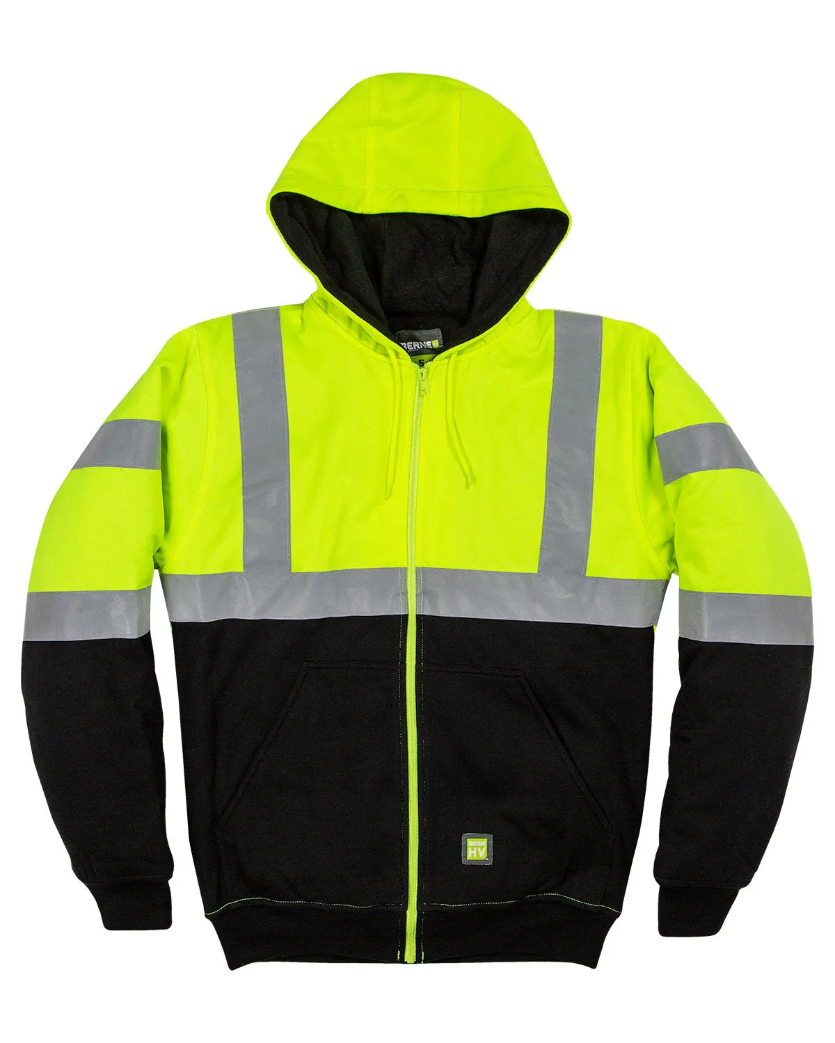 Berne HVF023 Men's Hi-Vis Class 3 Color Block Full-Zip Hooded Sweatshirt