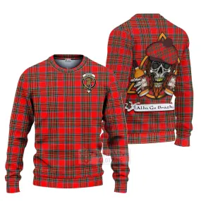 Binning Tartan Ugly Sweater with Family Crest and Bearded Skull Holding Bottles of Whiskey