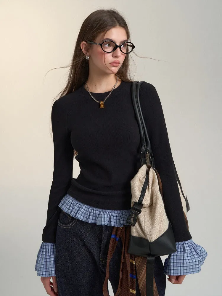 Black & Gray Plaid Patchwork Sweater