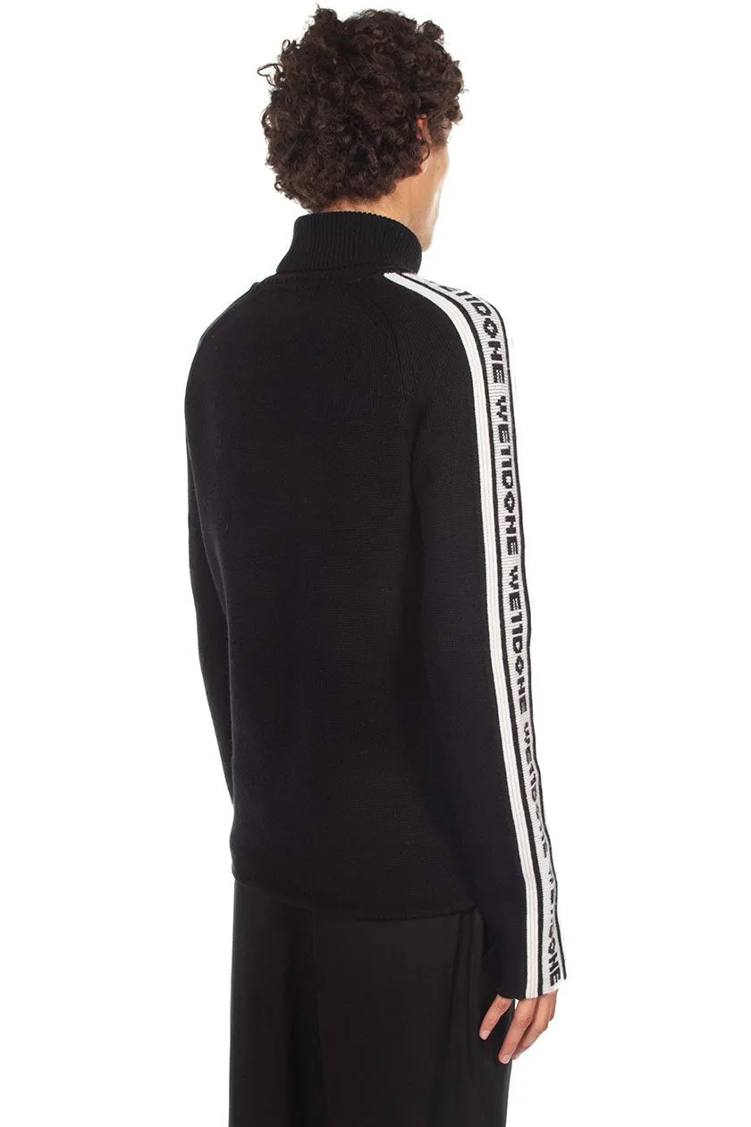 Black & White Wool Logo Stripe Turtleneck