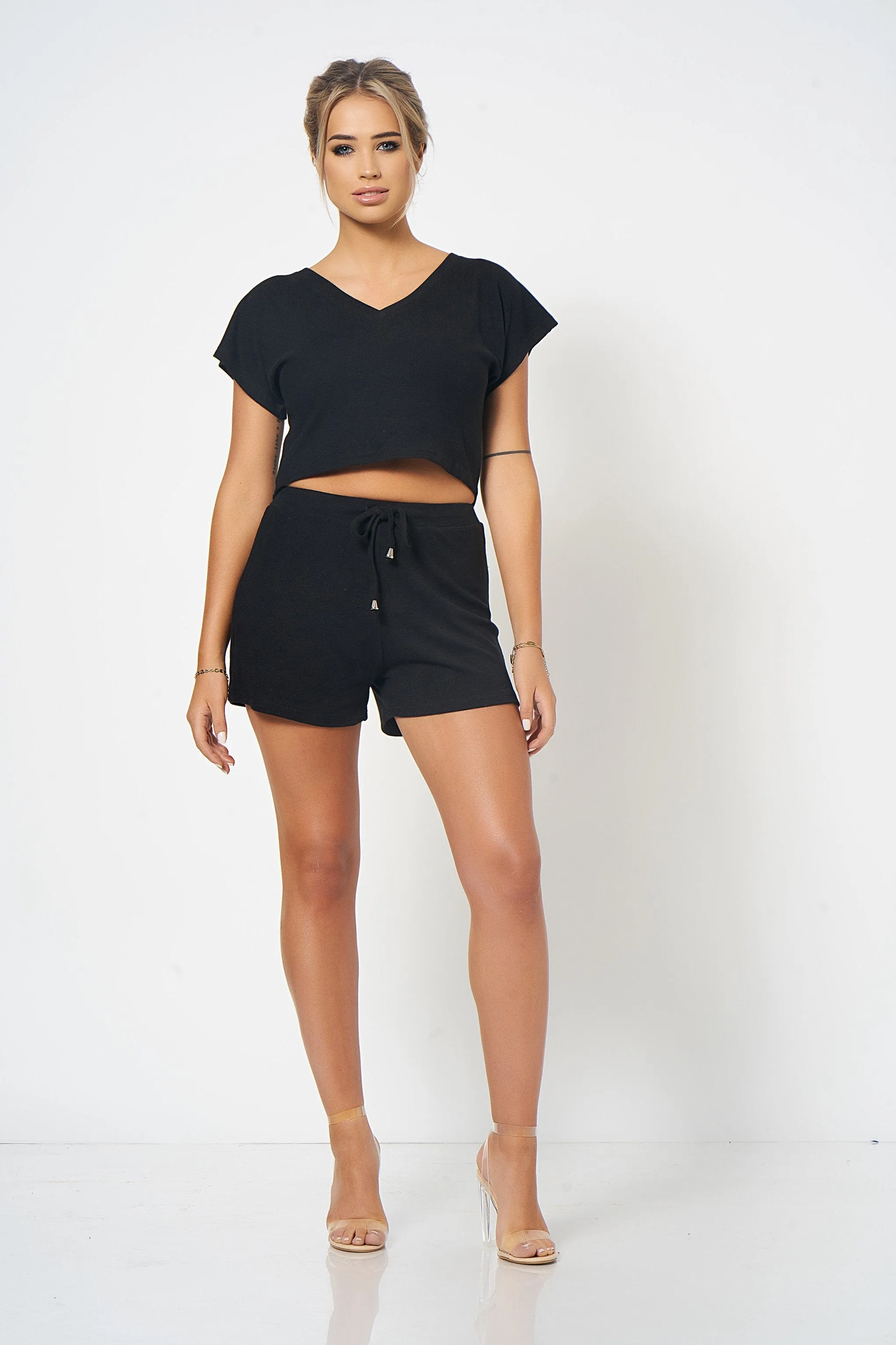 Black Cropped Lounge Playsuit