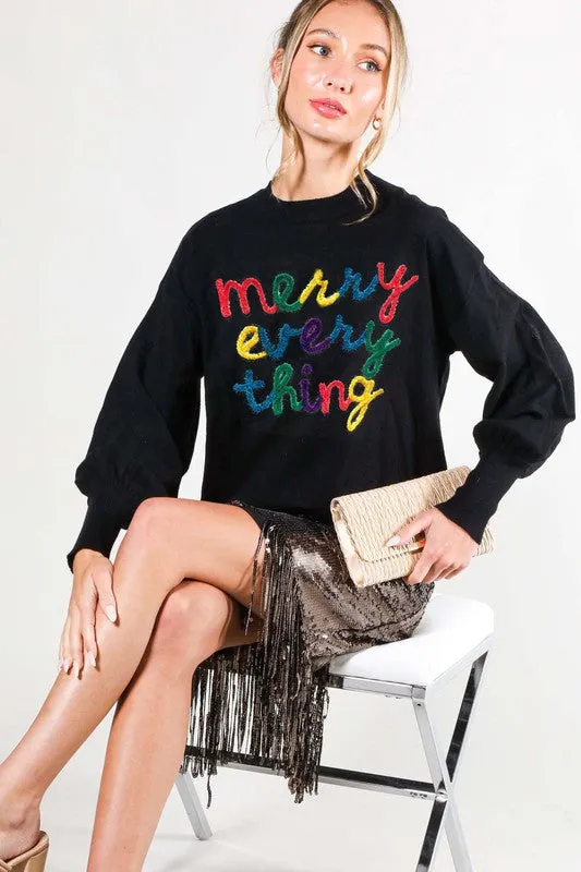 Black Merry Everything Letter Detail Sweater Top