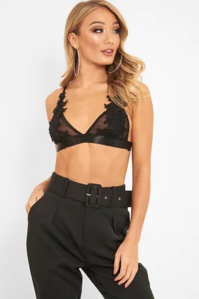 Black Mesh Harness Applique Bralet - Nikyla