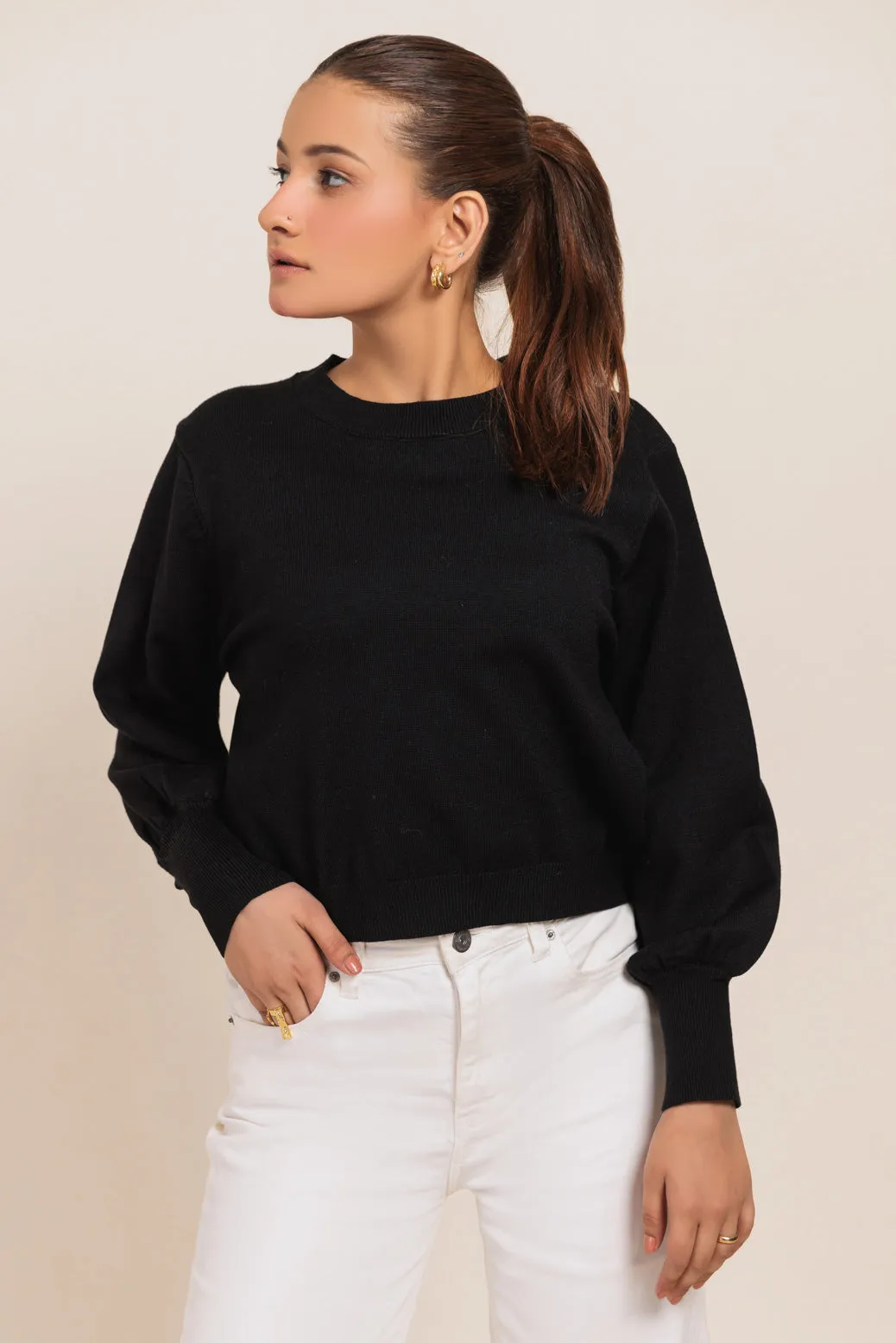 BLACK-ROUND NECK FULL SLEEVES CROP TOP SWEATER (24X-002-66)