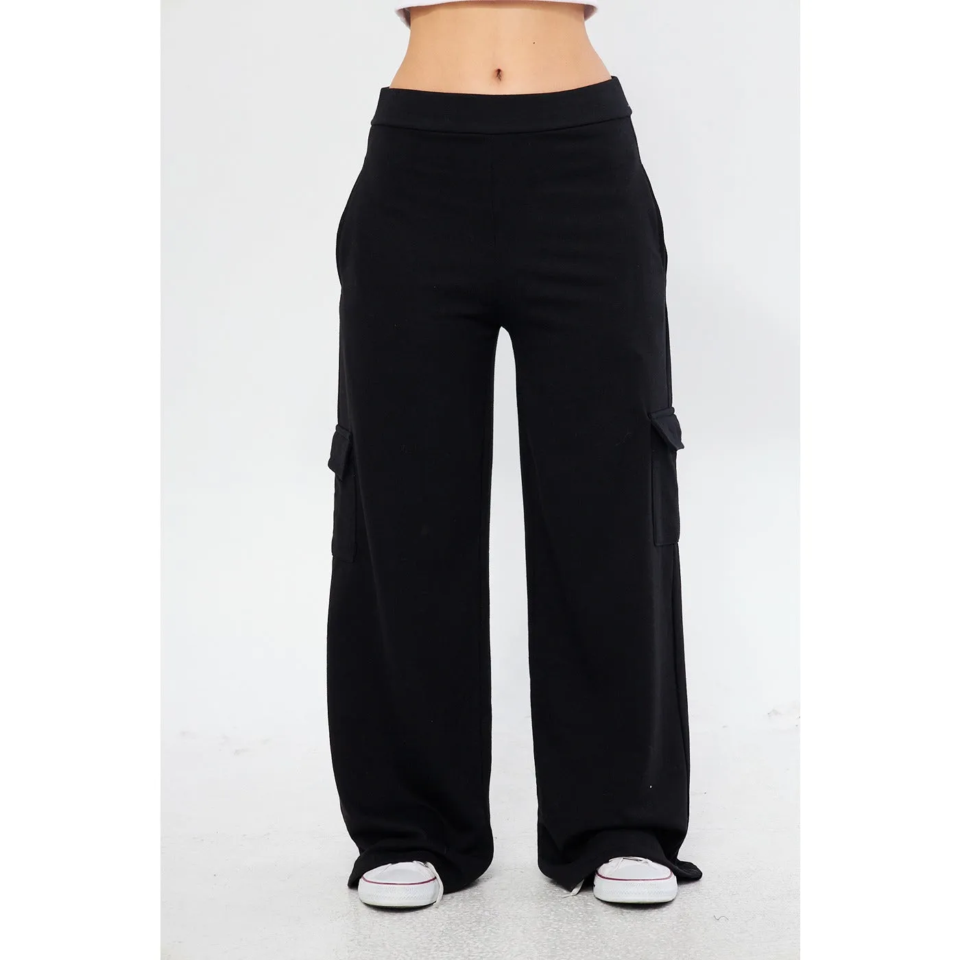 Black Wide Leg Cargo Trousers