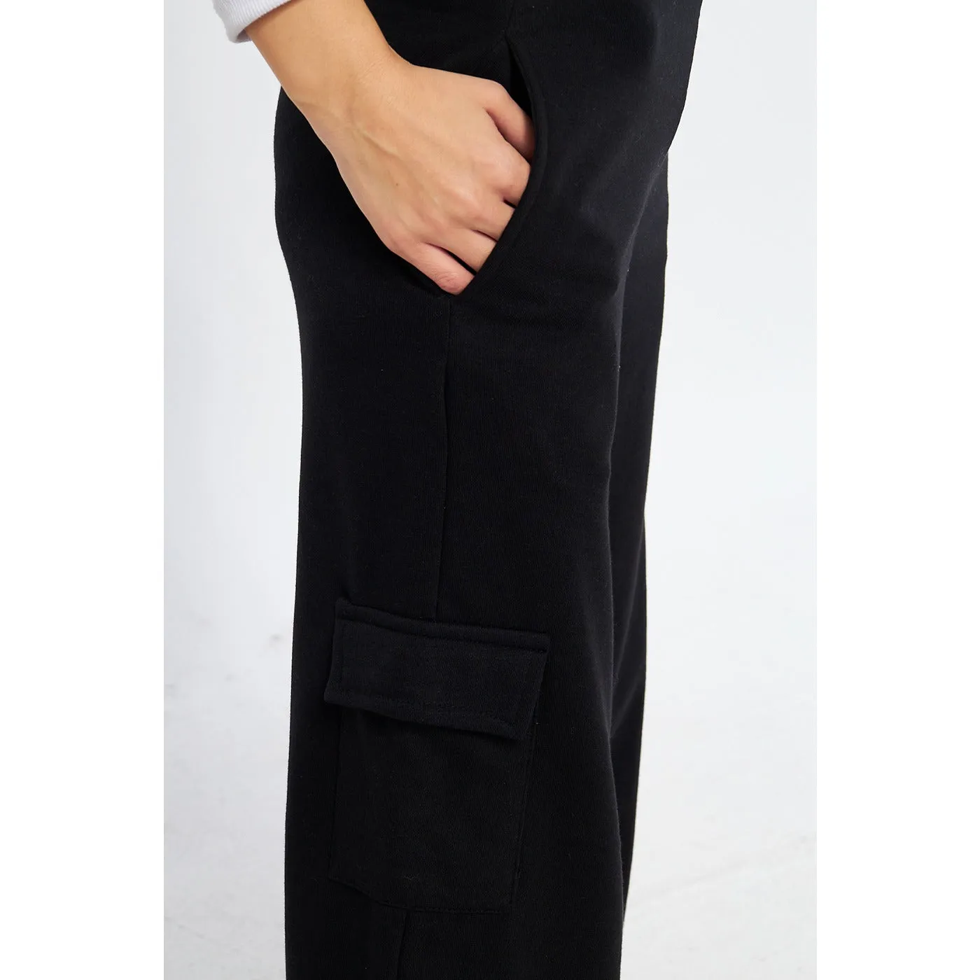 Black Wide Leg Cargo Trousers