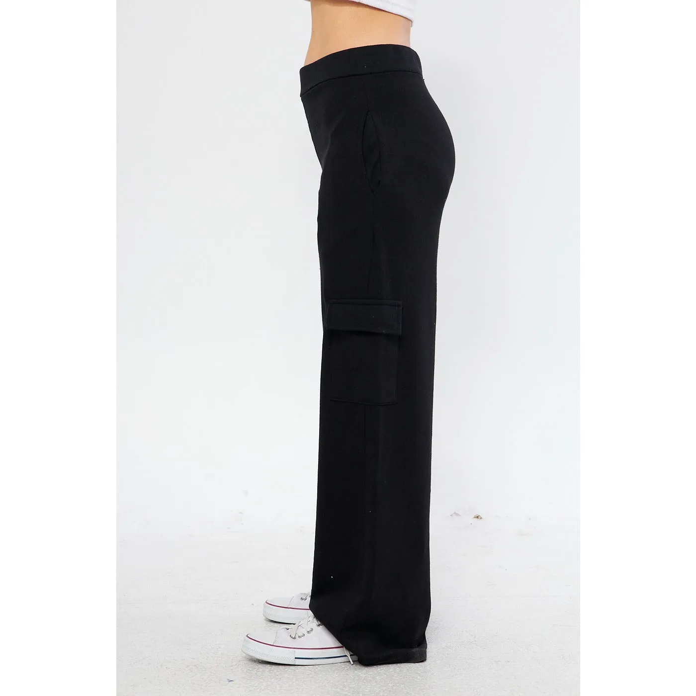 Black Wide Leg Cargo Trousers