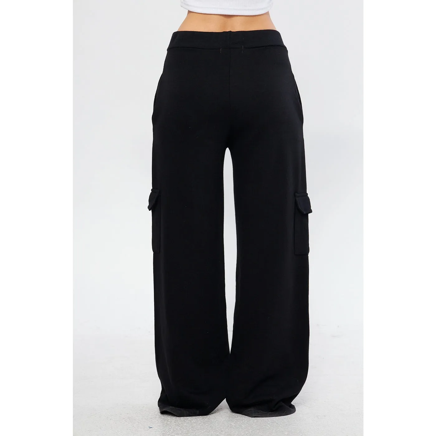 Black Wide Leg Cargo Trousers