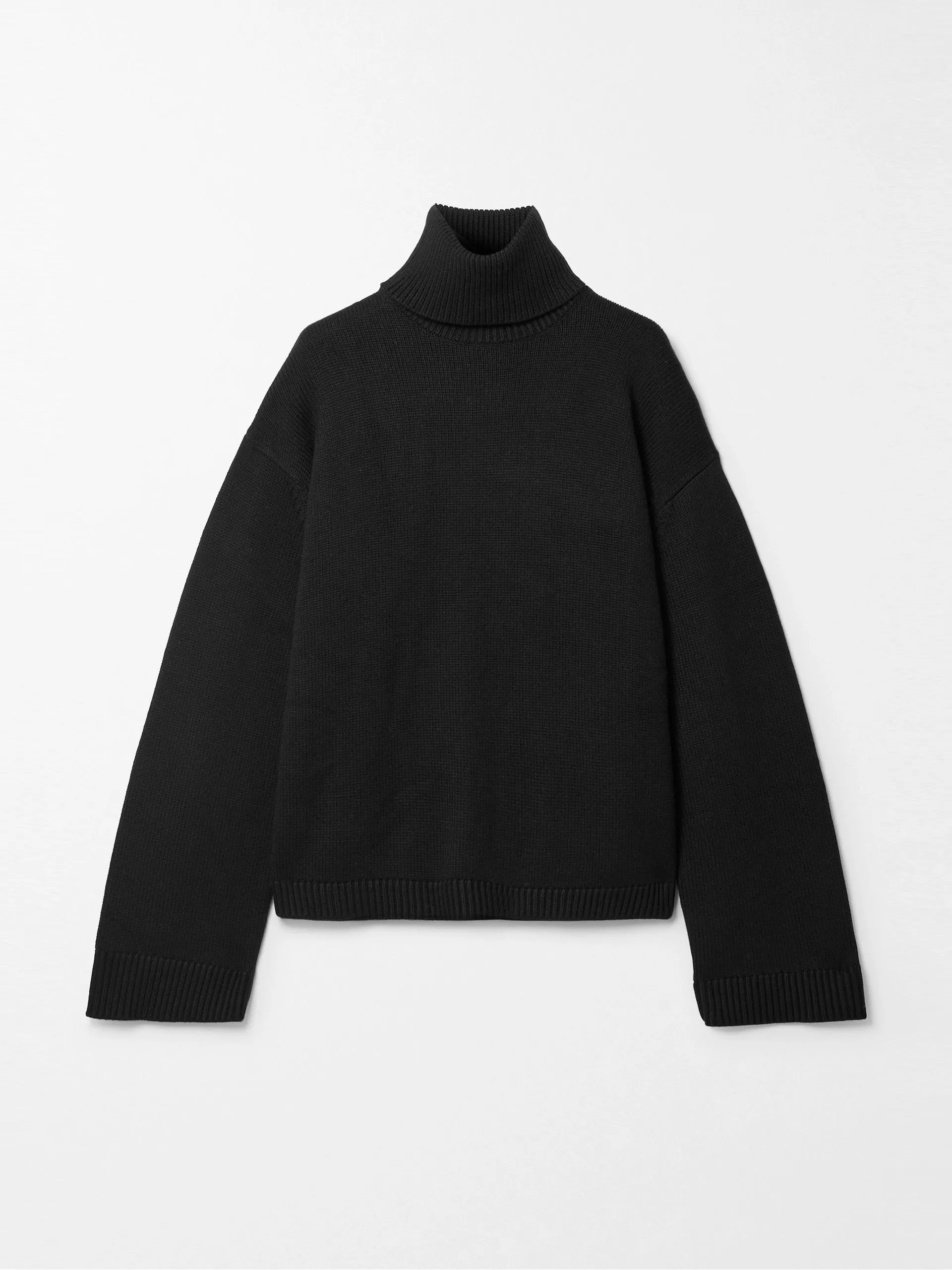 Black wool and cotton-blend turtleneck sweater