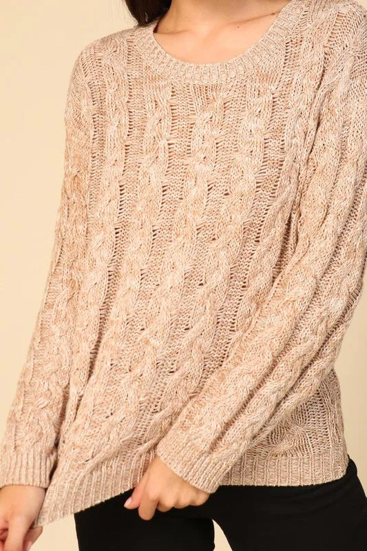 Bocale (Taupe) Cable Knit Sweater