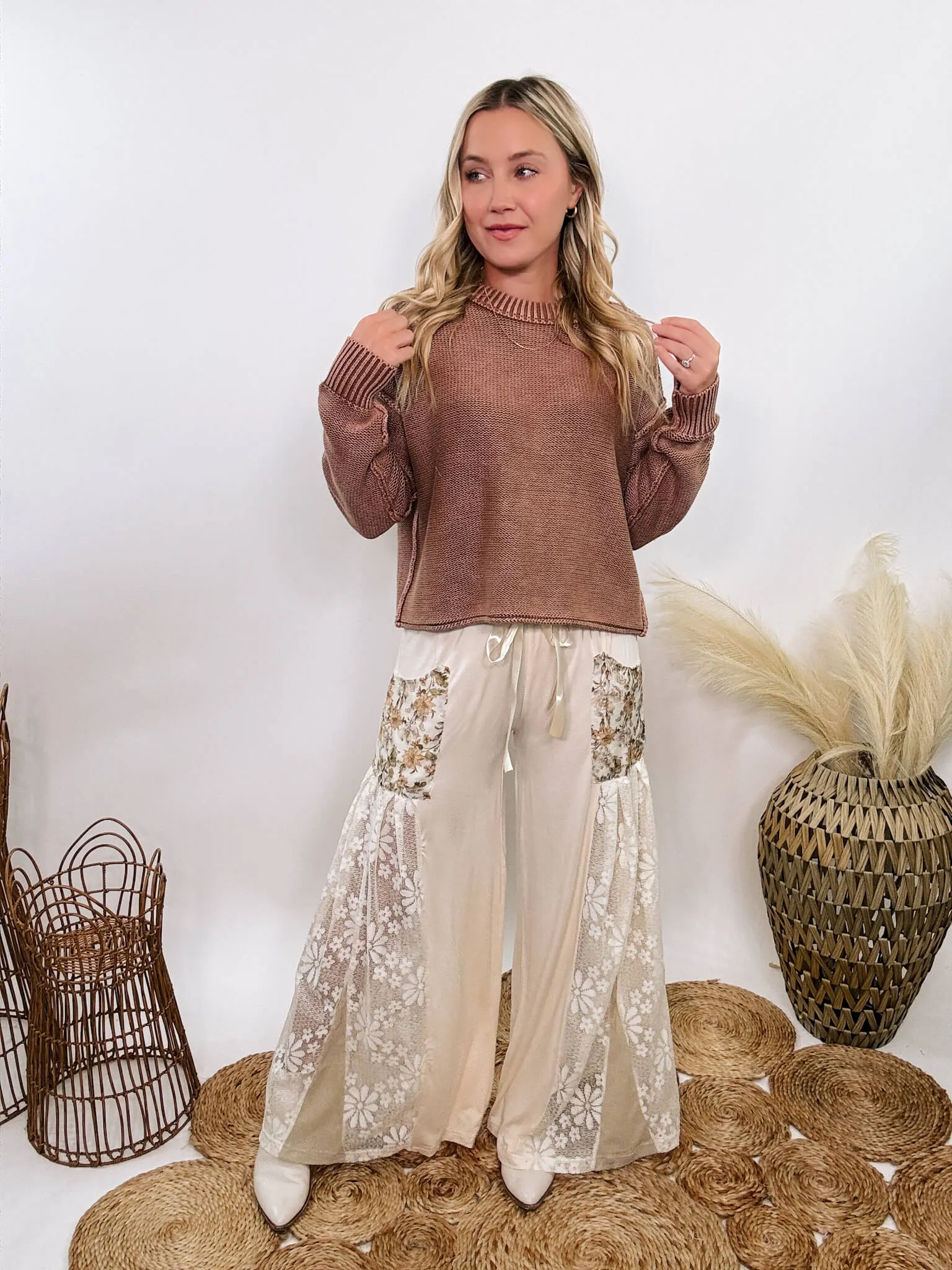 Boho Lace and Floral Wide Leg Pants by POL