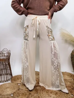 Boho Lace and Floral Wide Leg Pants by POL