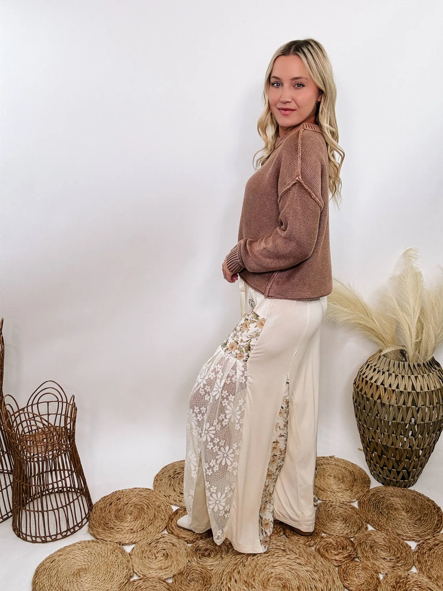 Boho Lace and Floral Wide Leg Pants by POL