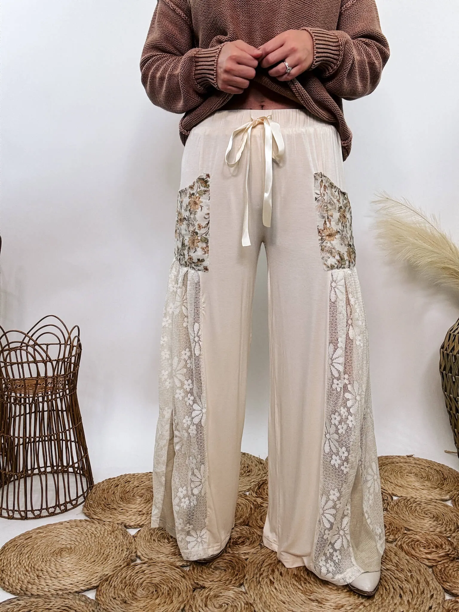 Boho Lace and Floral Wide Leg Pants by POL