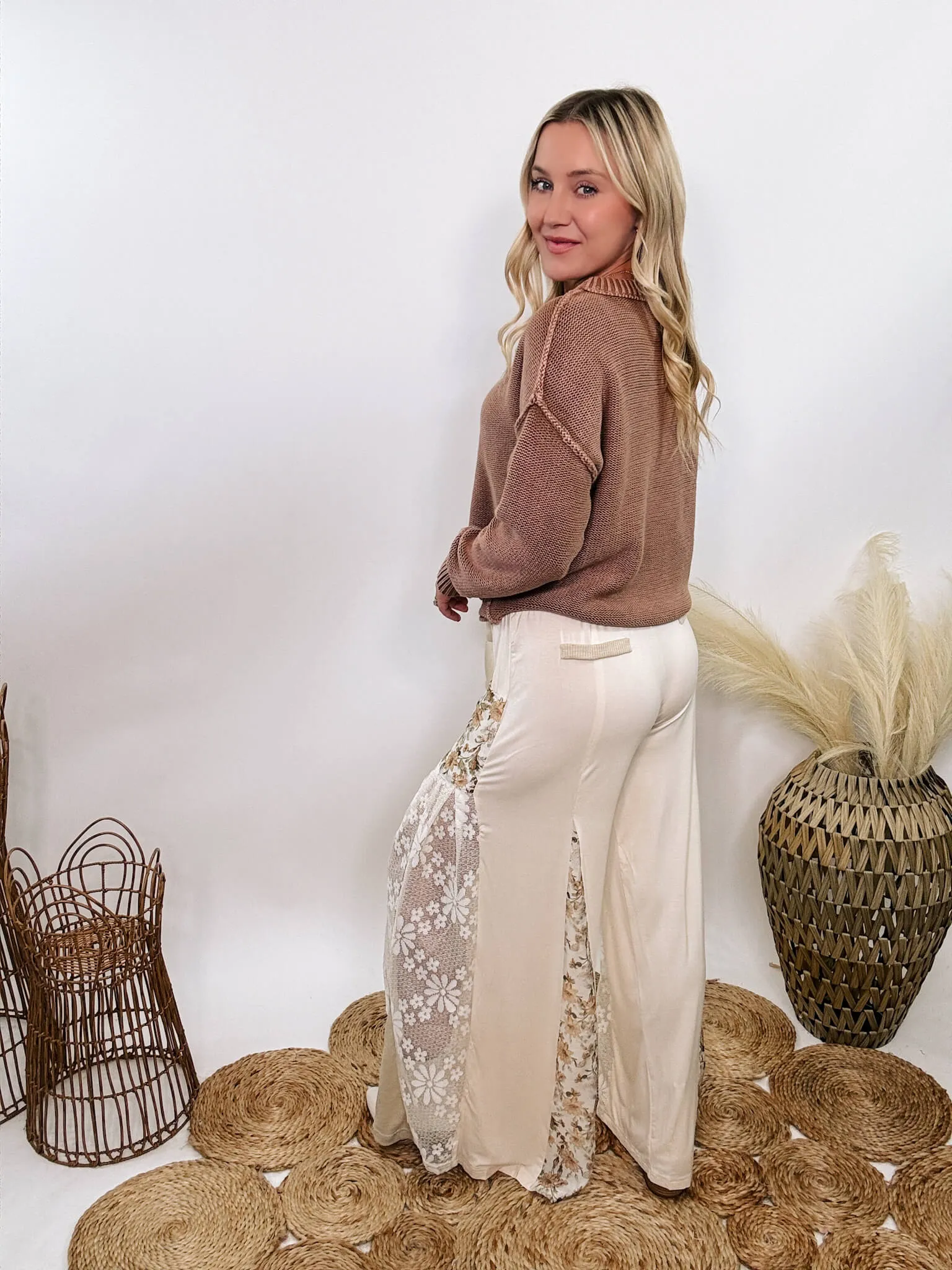 Boho Lace and Floral Wide Leg Pants by POL