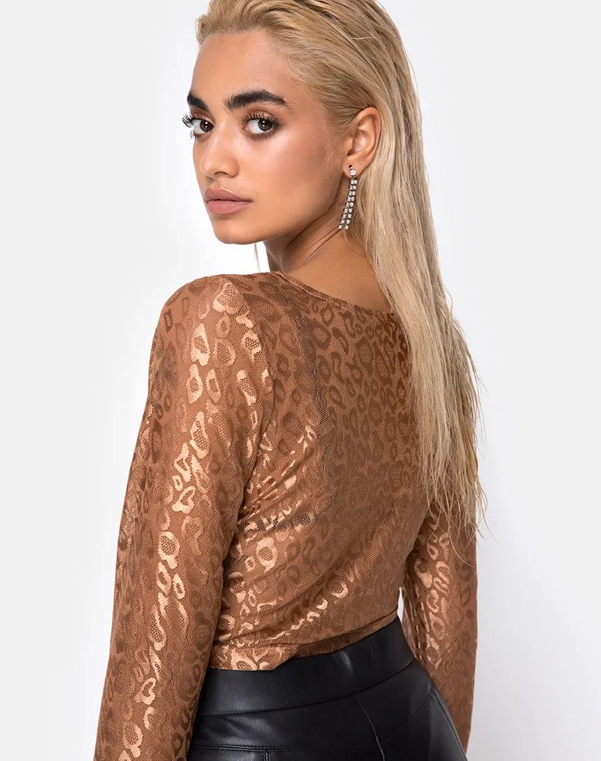 Bon Top in Leopard Sheen Net Caramel