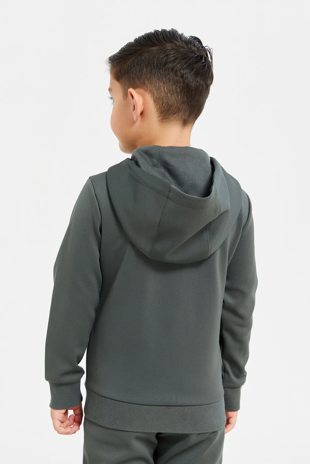 Boys Grey Reflective Print Hooded Sweatshirt