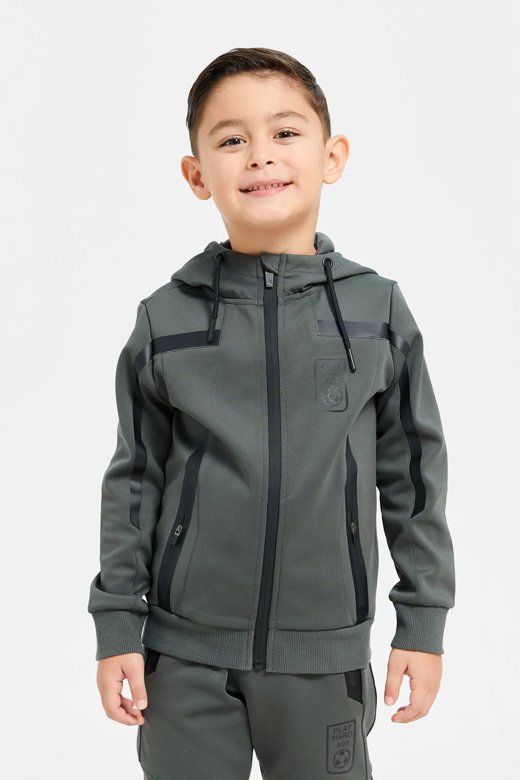 Boys Grey Reflective Print Hooded Sweatshirt