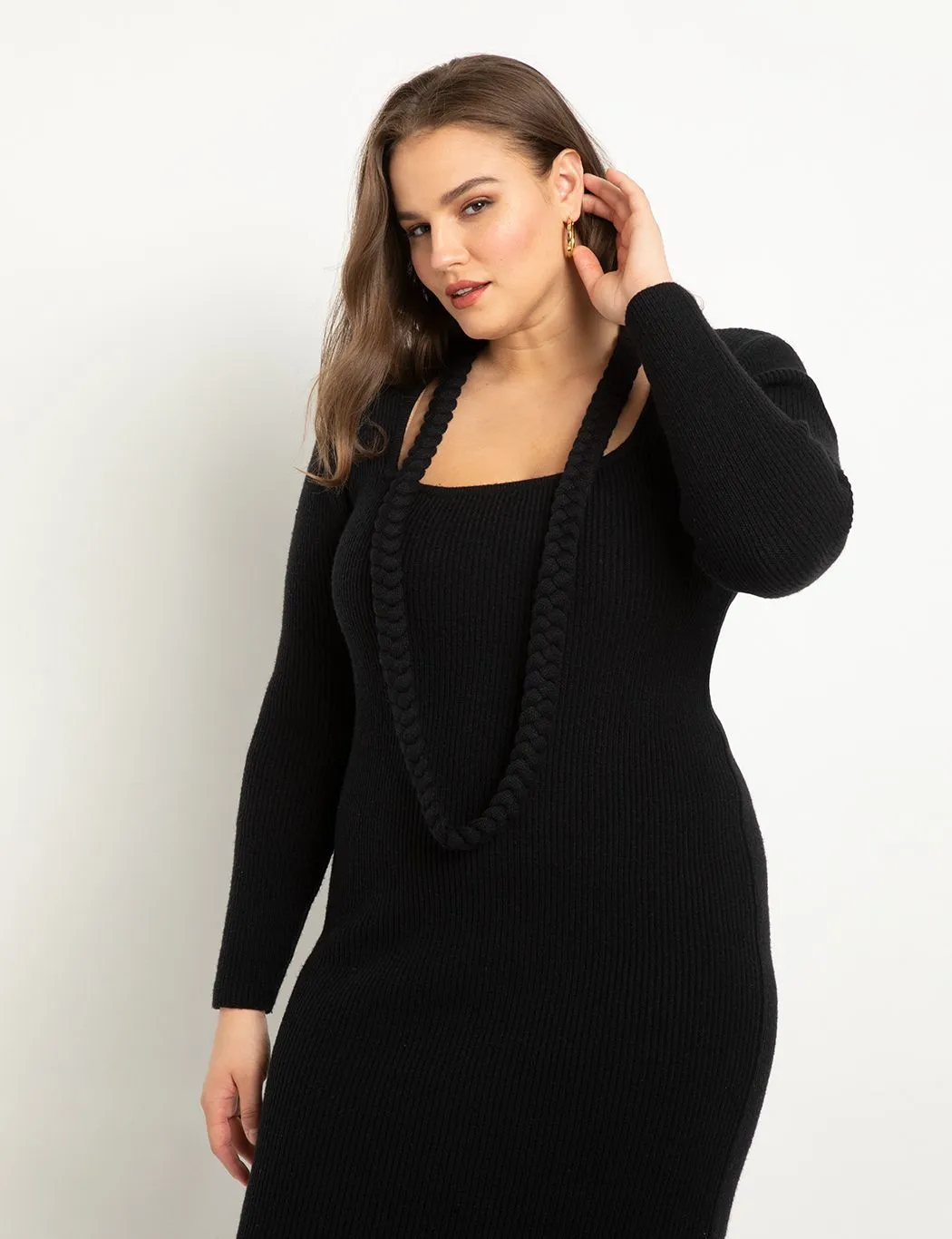 Braided Sweater Dress in Totally Black