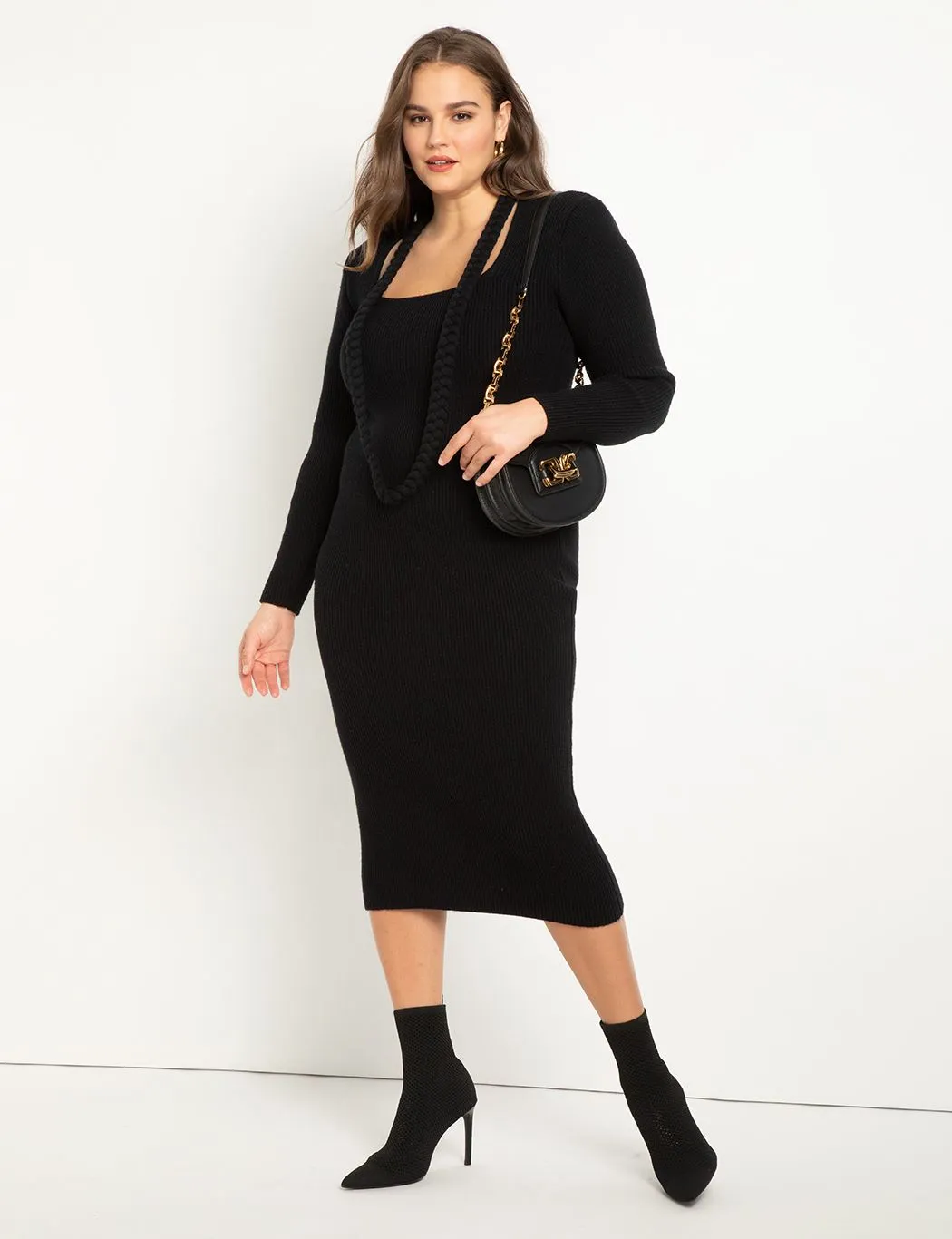 Braided Sweater Dress in Totally Black