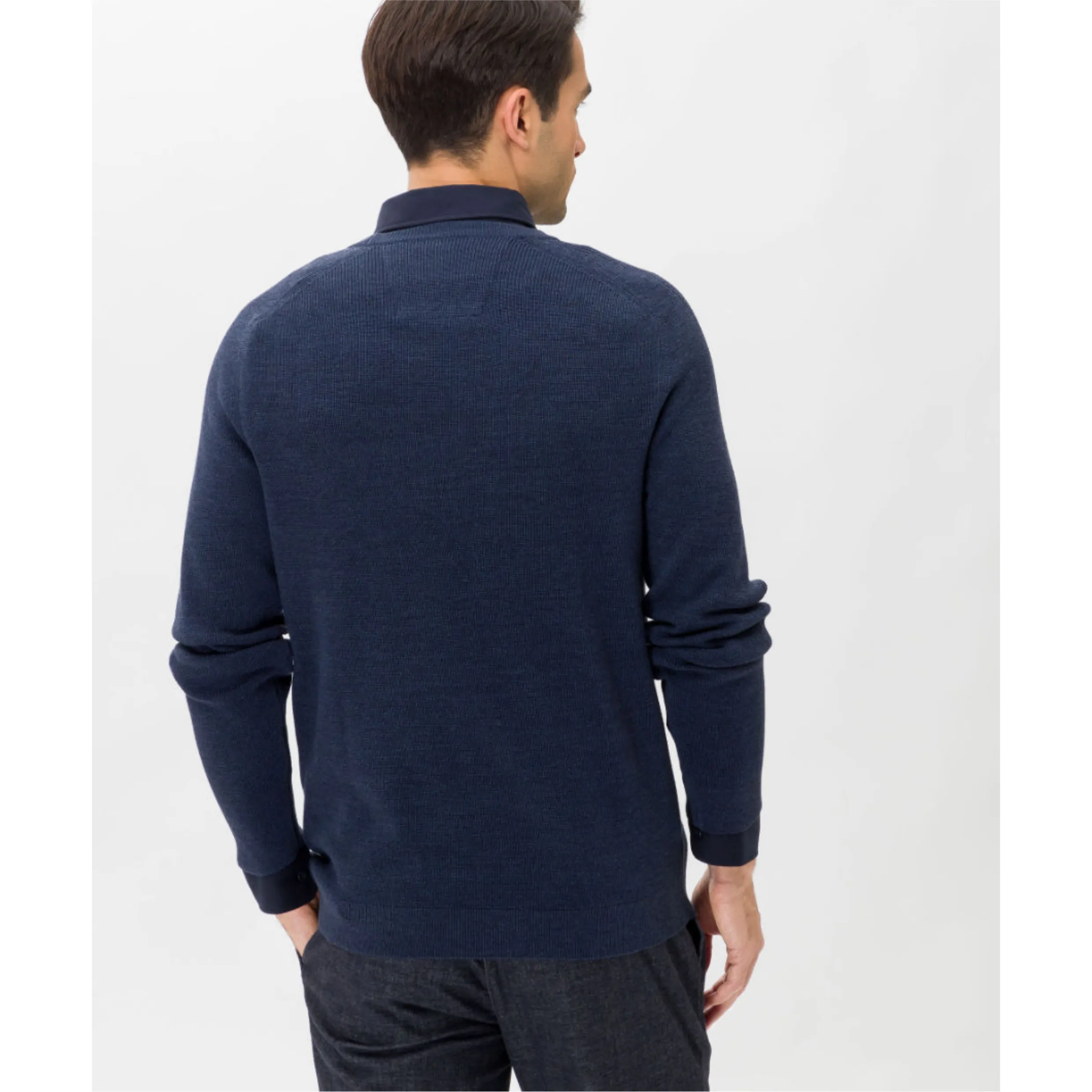 Brax Wool Cotton Round Neck Pullover Roy 21-2007 - Denim