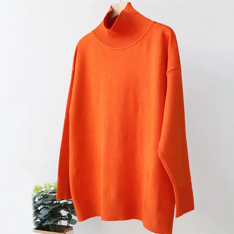 Bright and Solid Colored Turtle Neck Winter Sweater