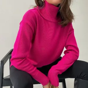 Bright and Solid Colored Turtle Neck Winter Sweater