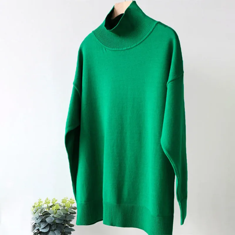 Bright and Solid Colored Turtle Neck Winter Sweater