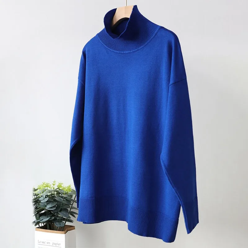 Bright and Solid Colored Turtle Neck Winter Sweater