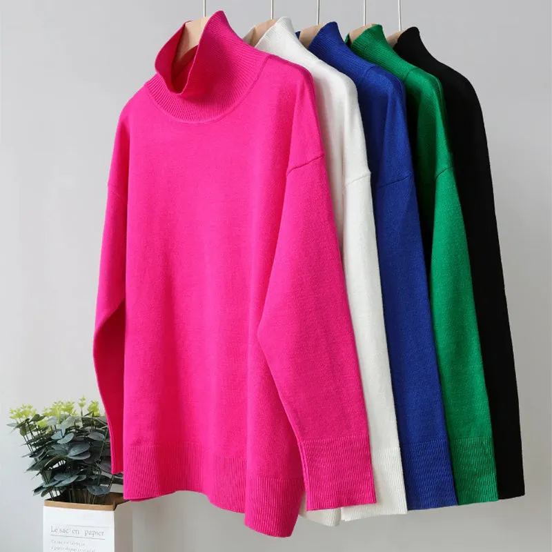 Bright and Solid Colored Turtle Neck Winter Sweater