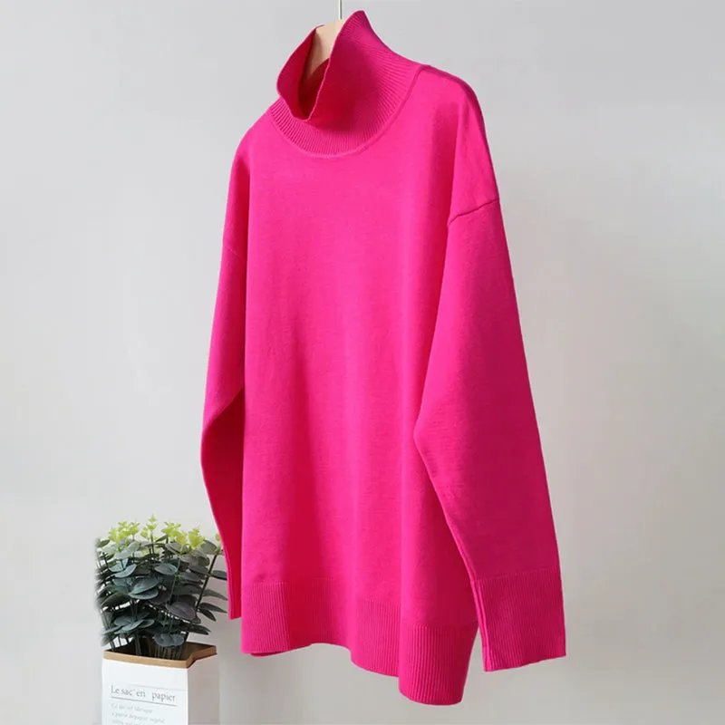 Bright and Solid Colored Turtle Neck Winter Sweater