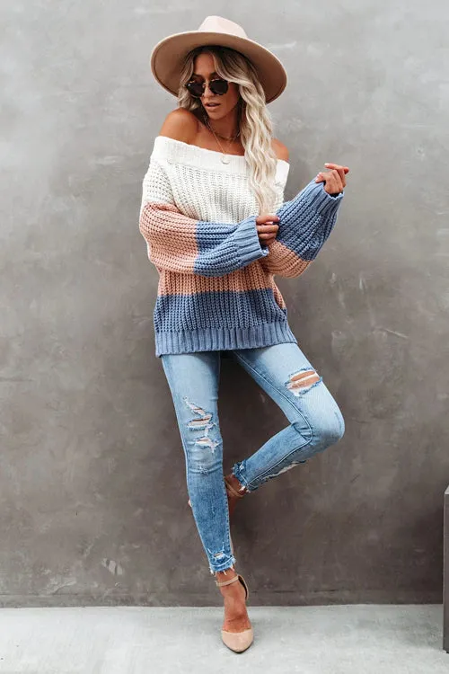 Bright Days Striped Off Shoulder Knit Sweater