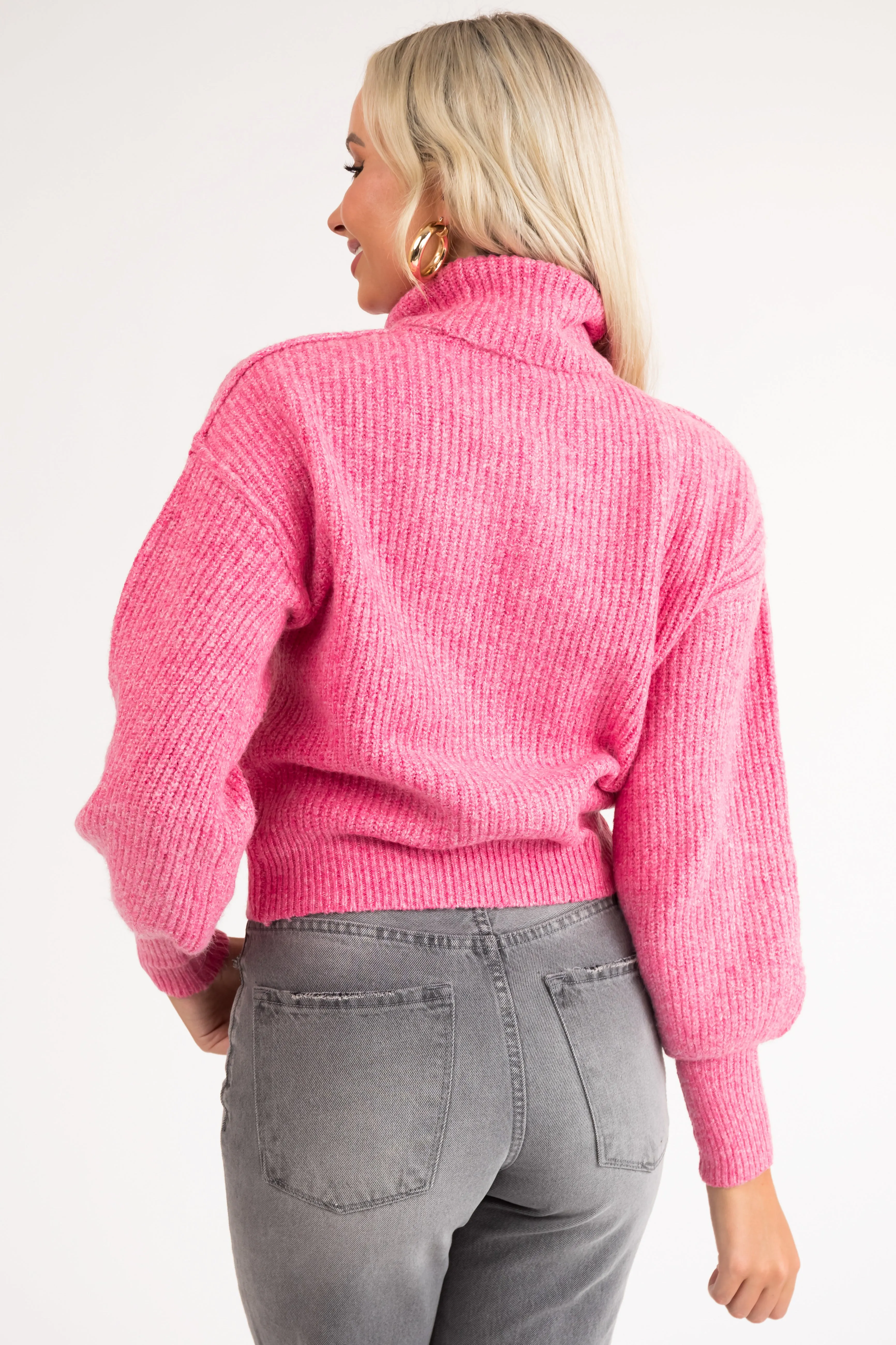 Bubblegum Turtleneck Bubble Sleeve Sweater