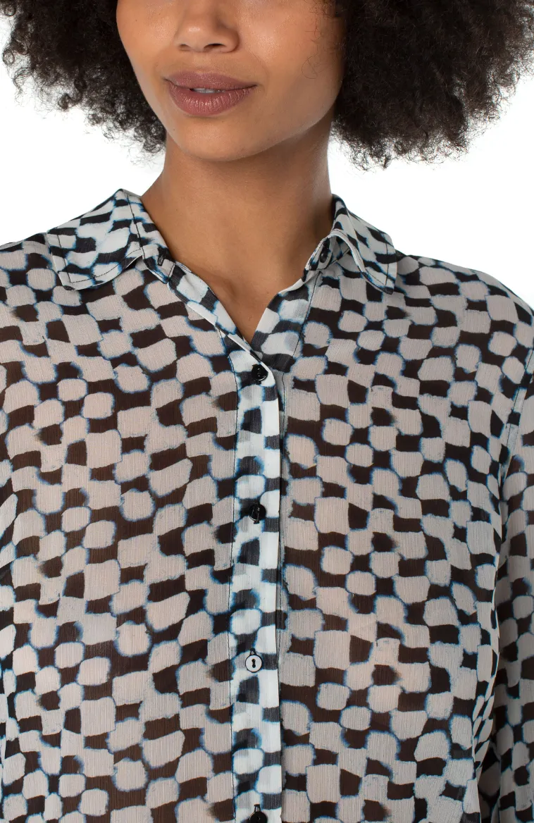 Button Up Woven Blouse - Painted Checks