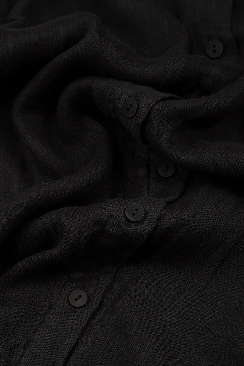 Buttoned Black Linen Dress