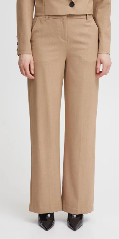 B.Young Wide Leg Trousers, heathered camel